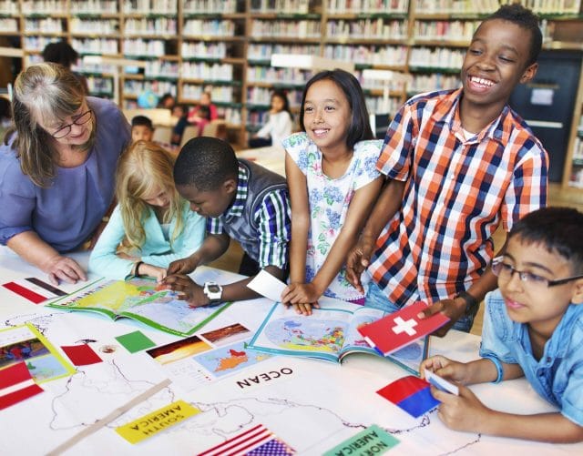 Diverse classroom learning about different cultures